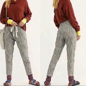Free People Light at Sunrise Highrise Pleated Striped Pants in Indigo Blue